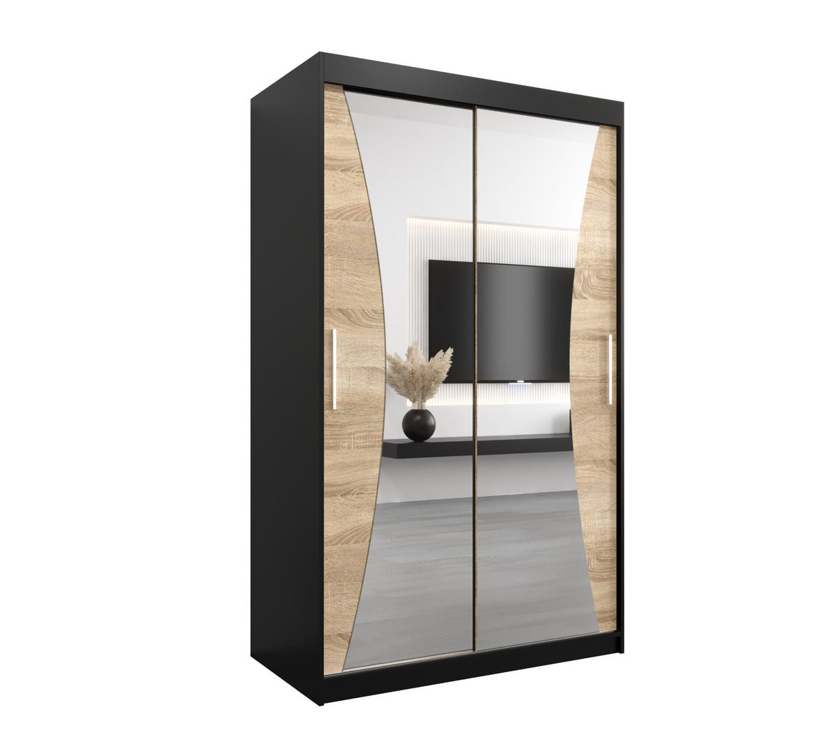 SCHWEBETÜRENSCHRANK 200/120/62 2-türig - Silberfarben/Schwarz, Holz/Kunststoff (120/200/62cm) - Abiks Möbel