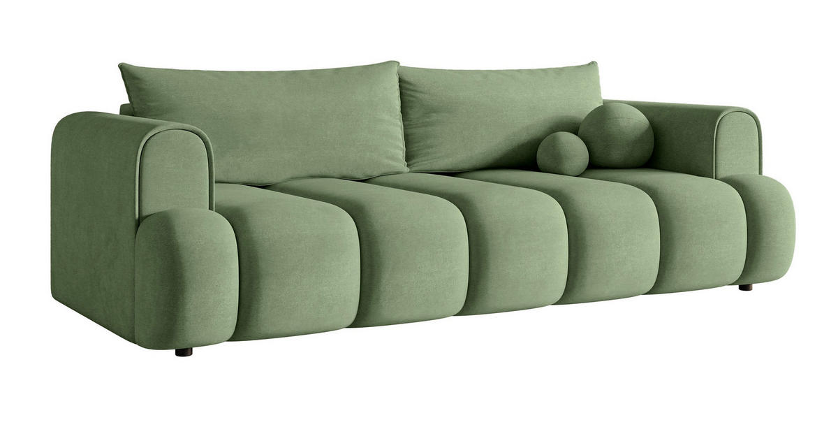 SCHLAFSOFA Dandelino Eukalyptusgrün Velours - Schwarz/Grün, Kunststoff/Textil (250/90/112cm) - Selsey