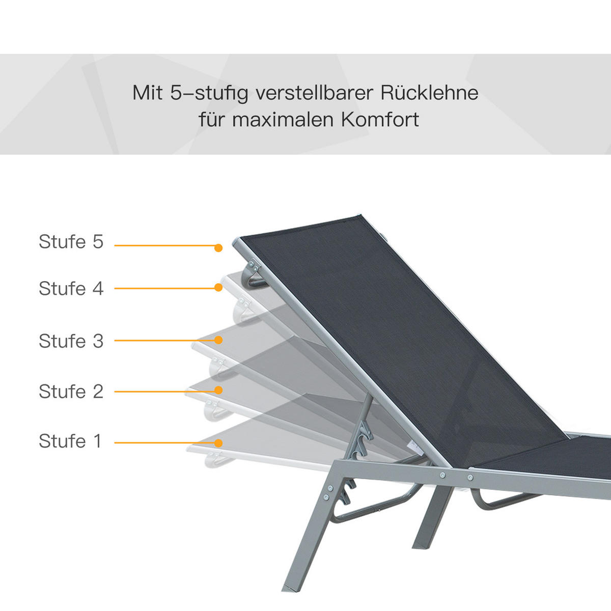 GARTENLIEGE - Schwarz, Kunststoff/Metall (58/97/170cm) - Outsunny