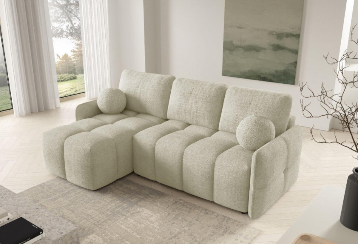 ECKSOFA Beige MONO Mit Schlaffunktion Und Dekokissen Links - Beige, Textil (220/145cm) - Sepro Meble