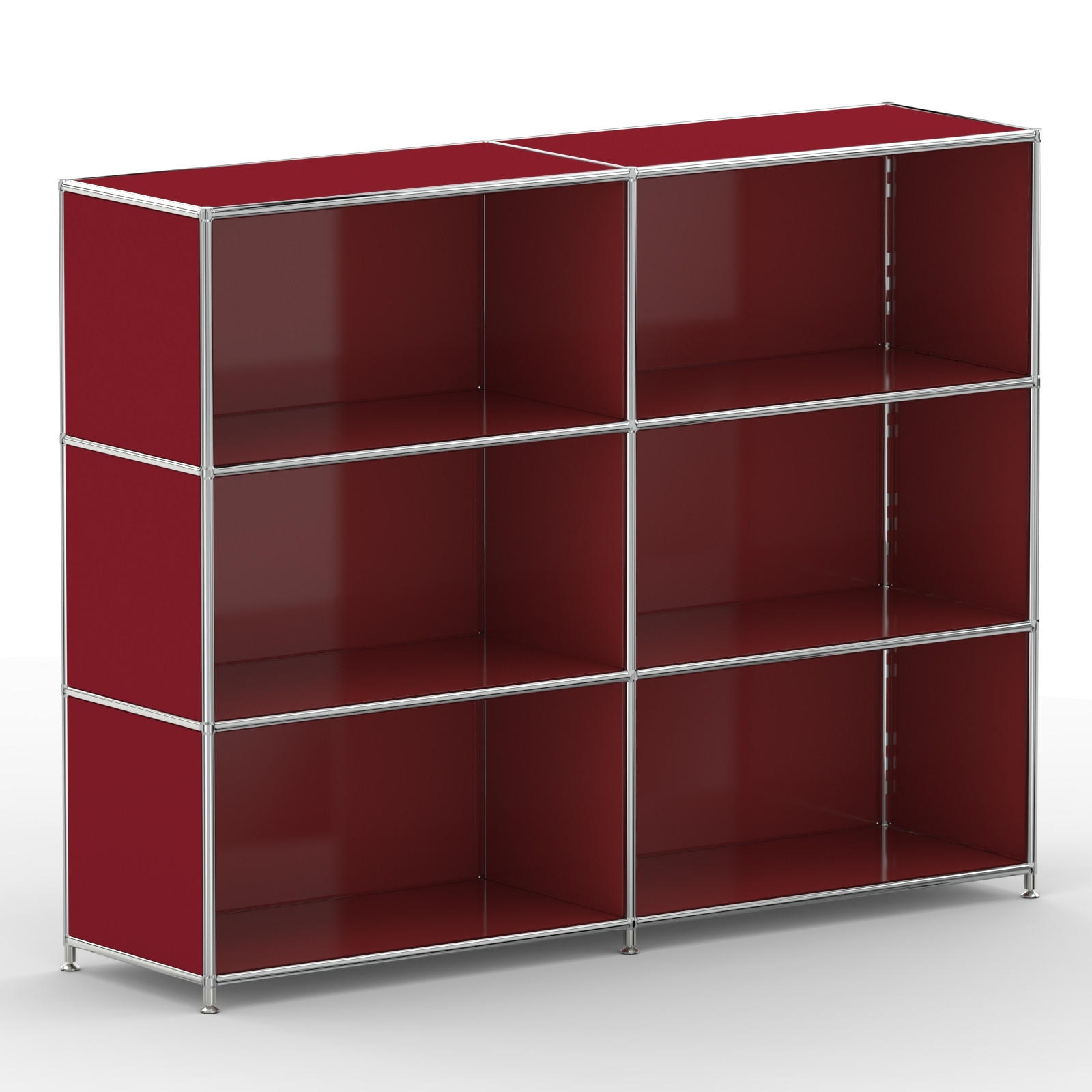 AKTENSCHRANK Büro, 6 offene Fächer, Breite 152 cm, Rubinrot - Chromfarben/Rot, Metall (40/118/152.2cm) - Versee