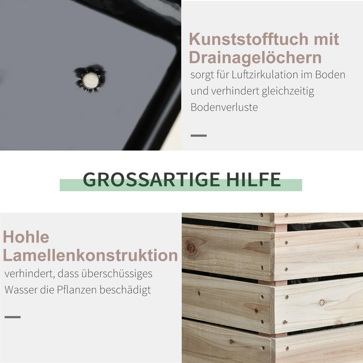 HOCHBEET Pflanzkasten aus Holz, 4 Kombinationsmodi, für Garten und Balkon, Naturholz - Fichtefarben, Holz/Kunststoff (30/60/50cm) - Outsunny