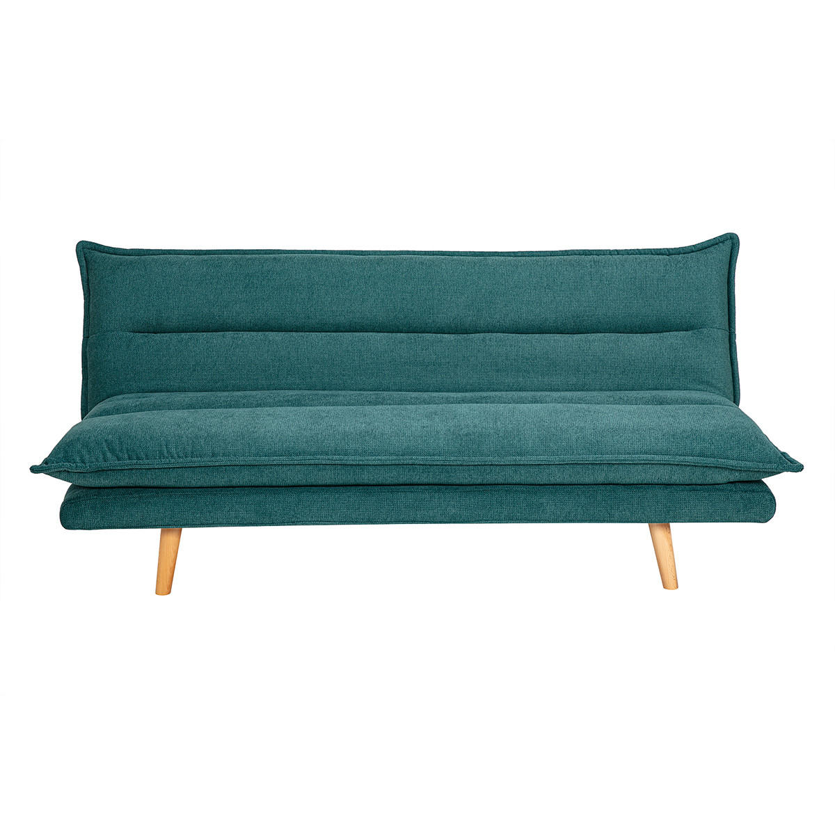 SCHLAFSOFA für 3 Personen in texturiertem Céladon Samt-Effekt Stoff und hellem Holz BINGO - Blau, Textil (91.5/85.5/188cm) - Miliboo