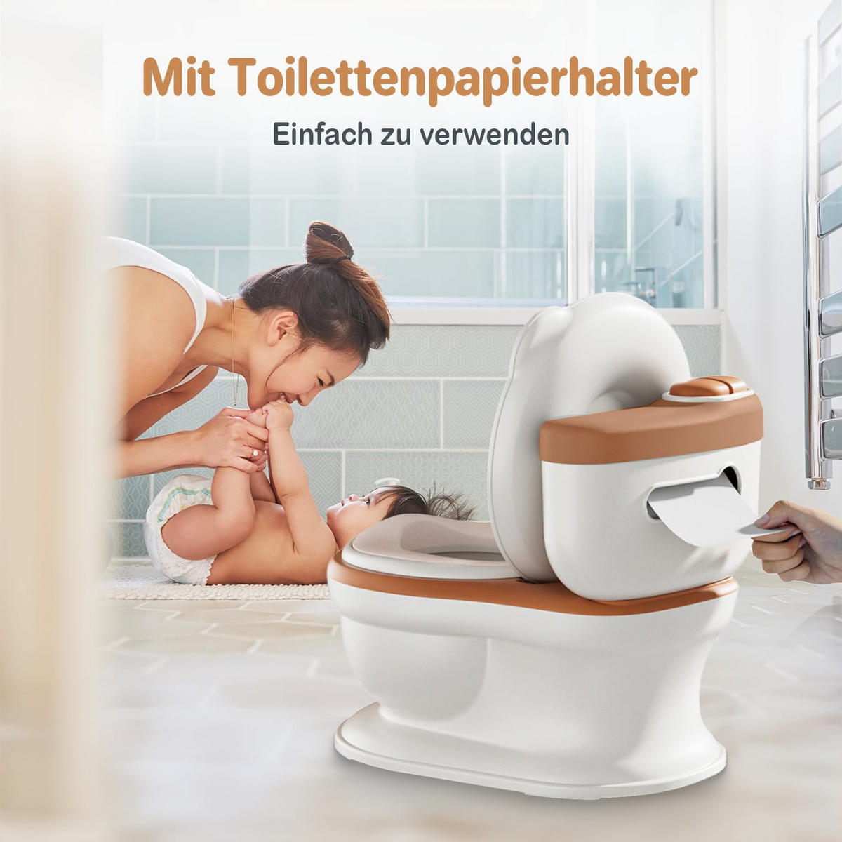 TÖPFCHEN 3-in-1 Potty Trainer & Kindertoilette Weiß Braun - Weiß/Braun, Kunststoff (39/40cm) - Twinky