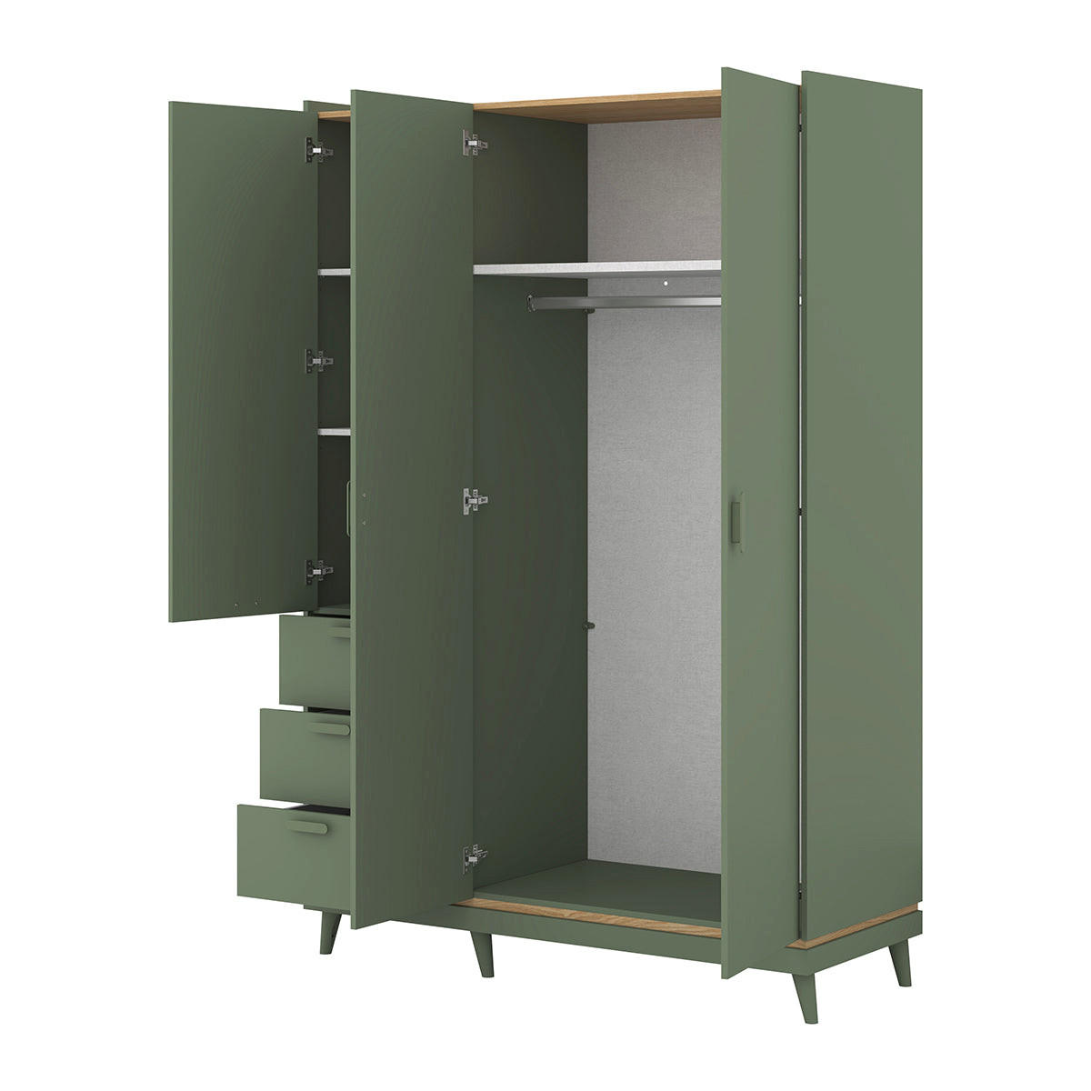 KLEIDERSCHRANK 3 Türen Sandy Grün - Grün, Holzwerkstoff (143.5/214.5/57.4cm) - Petits-meubles