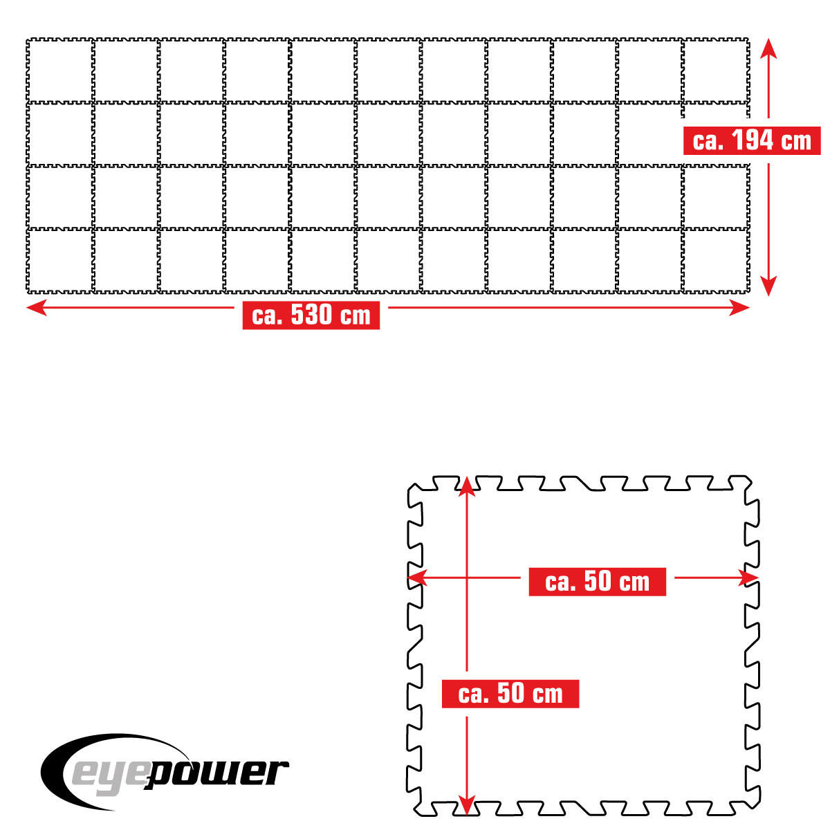 POOLMATTEN 10,3m² 44 EVA Matten 50 cm Blau - Blau, Kunststoff (50/50cm) - eyepower