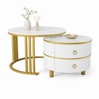COUCHTISCH-SET aus MDF 70x70x46 und 50x50x40 cm Weiß mit 2 Schubladen - Weiß, Holzwerkstoff (70/70/46cm) - IVMEU