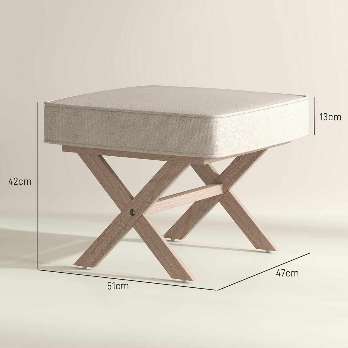 SITZHOCKER, Polsterbank mit Leinenoptik, Beige - Beige, Kunststoff (51/42/47cm) - HOMCOM