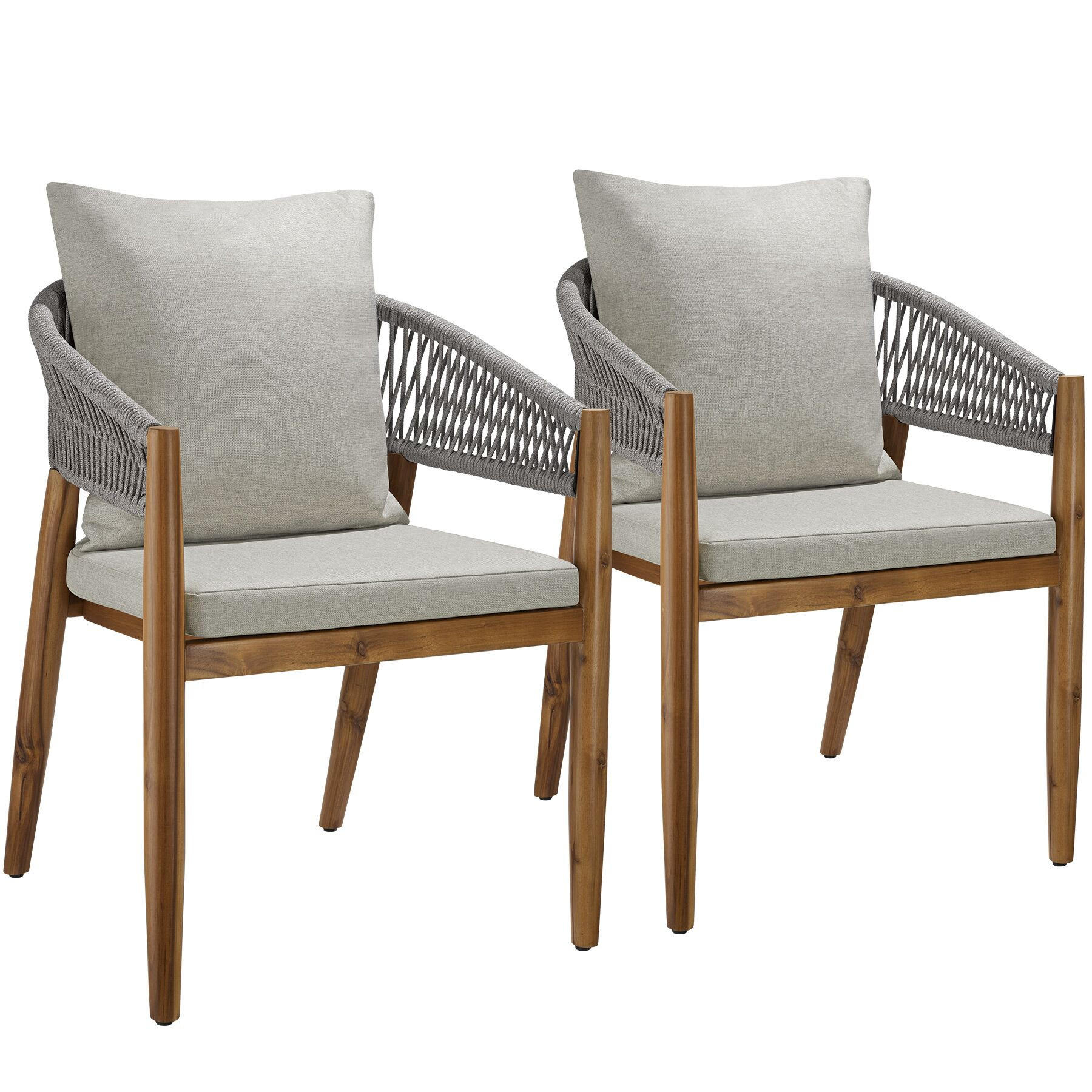 GARTENSTUHL Manacor, höhenverstellbare Kunststofffüße, greige - Greige/Braun, Holz (59/76.5/58cm) - tectake