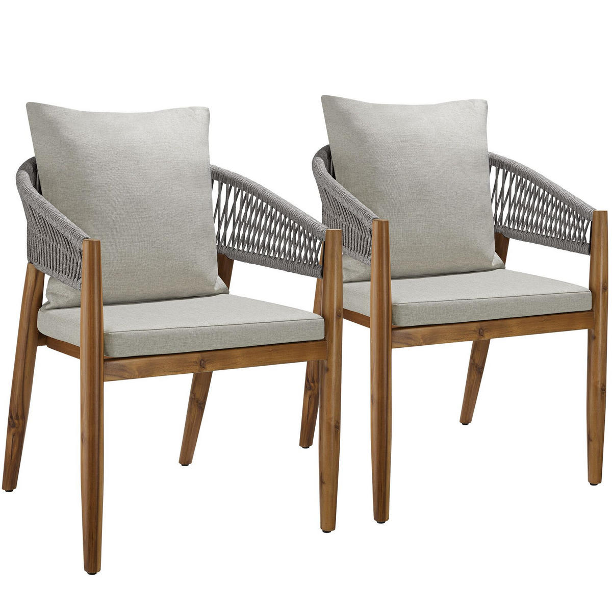 GARTENSTUHL Manacor, höhenverstellbare Kunststofffüße, greige - Greige/Braun, Holz (59/76.5/58cm) - tectake