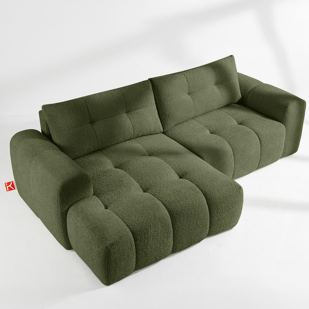 ECKSOFA MIT HOCKER RAVIA, Bouclé, Olivgrün - Olivgrün, Holz/Textil (96/50cm) - KONSIMO®