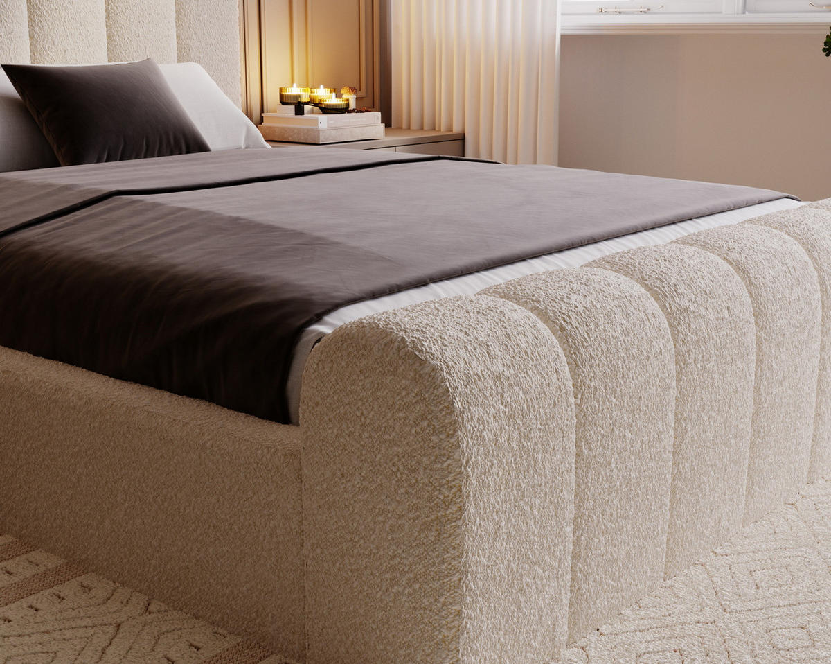 POLSTERBETT 140x200 Valetta mit Bettkasten, Bouclé Creme - Creme, Holz/Textil (140/200cm) - Emporius