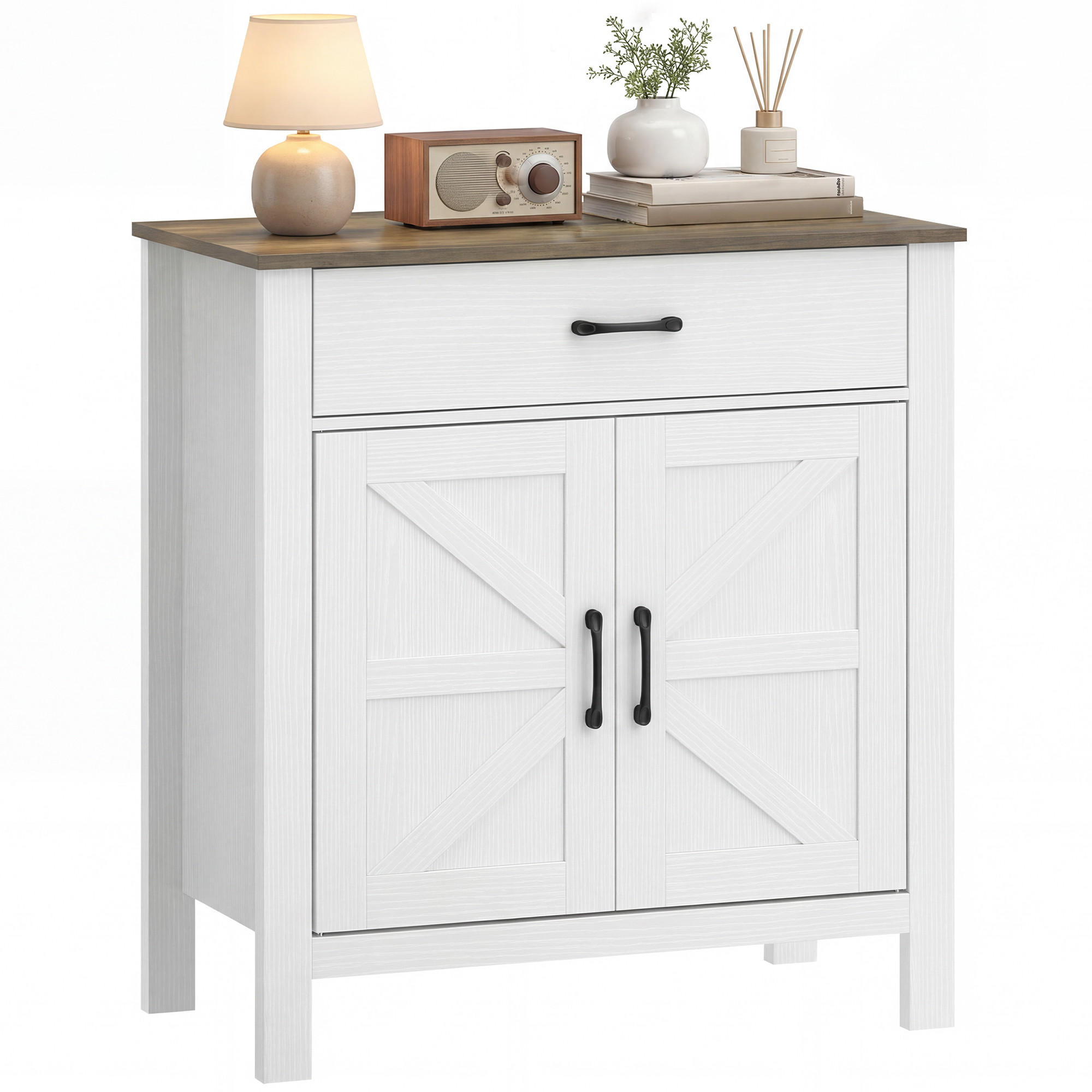 SIDEBOARD Weiß-Braun, 2 Türen, 1 Schublade, 77/39,3/81,5 cm - Weiß, Holz (77/81.5/39.3cm) - PANGIVO