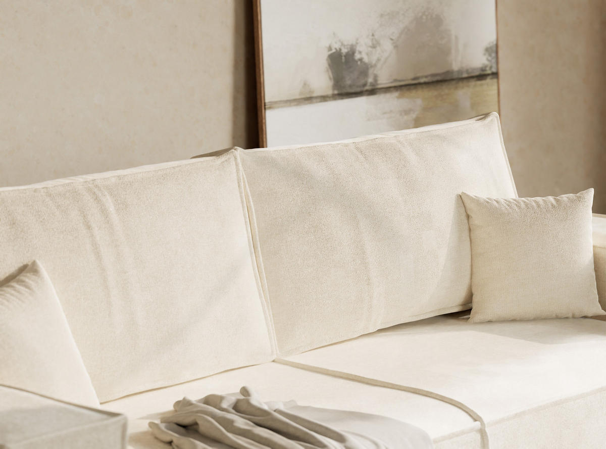 SOFA MIT SCHLAFFUNKTION Milos Creme Chenille-Stoff - Creme/Schwarz, Holz/Holzwerkstoff (255/70/105cm) - Maison de Reve