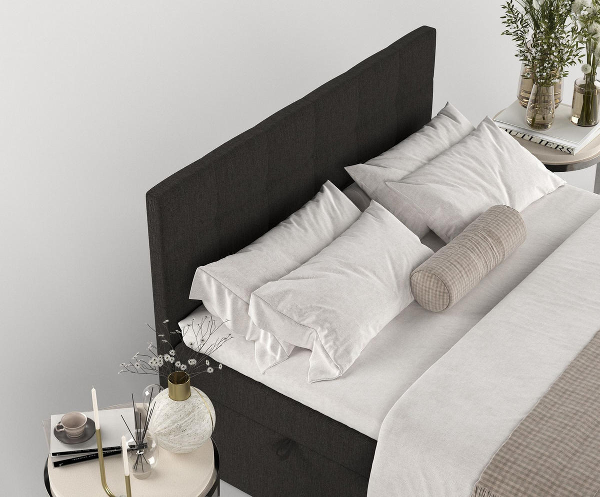 BOXBETT Tari Schwarz 140/200 cm mit Matratze und Topper - Schwarz, Holz/Holzwerkstoff (140/200cm) - Maison de Reve