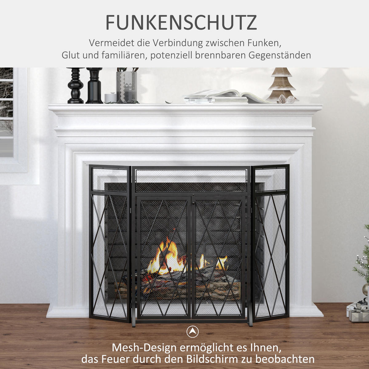 KAMINSCHIRM Schmiedeeisen dreiteilige Design Doppeltüren Metall Schwarz - Schwarz, Metall (79/79/120cm) - HOMCOM