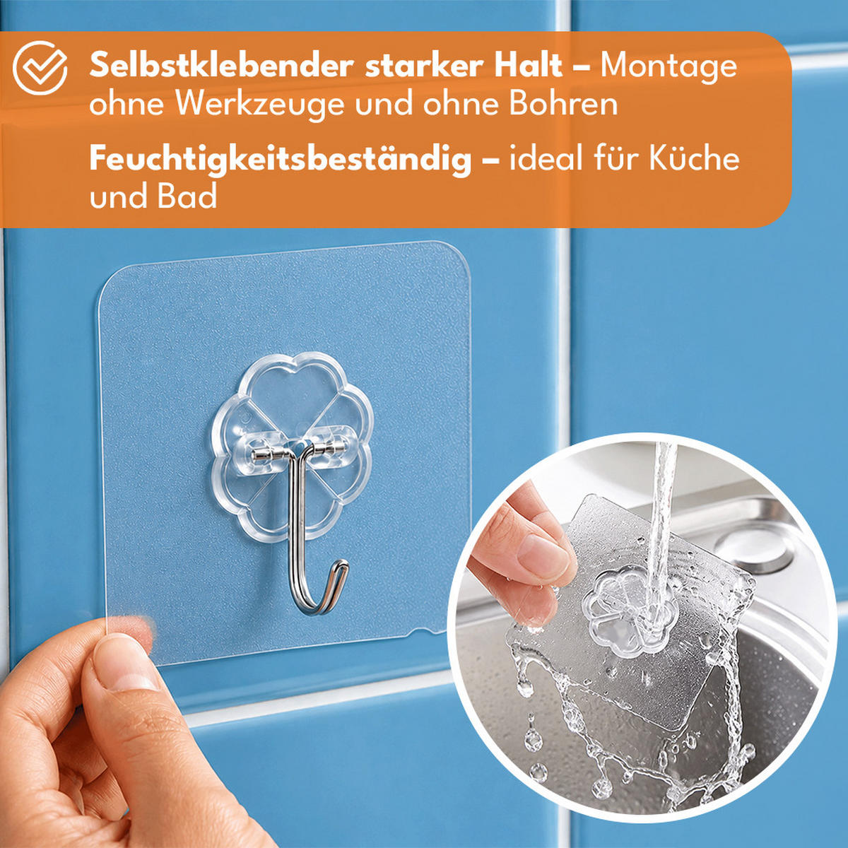KLEBEHAKEN Extra Stark 30 Stück - Transparent, Kunststoff (5.5/5.5/0.5cm) - KRUMAD