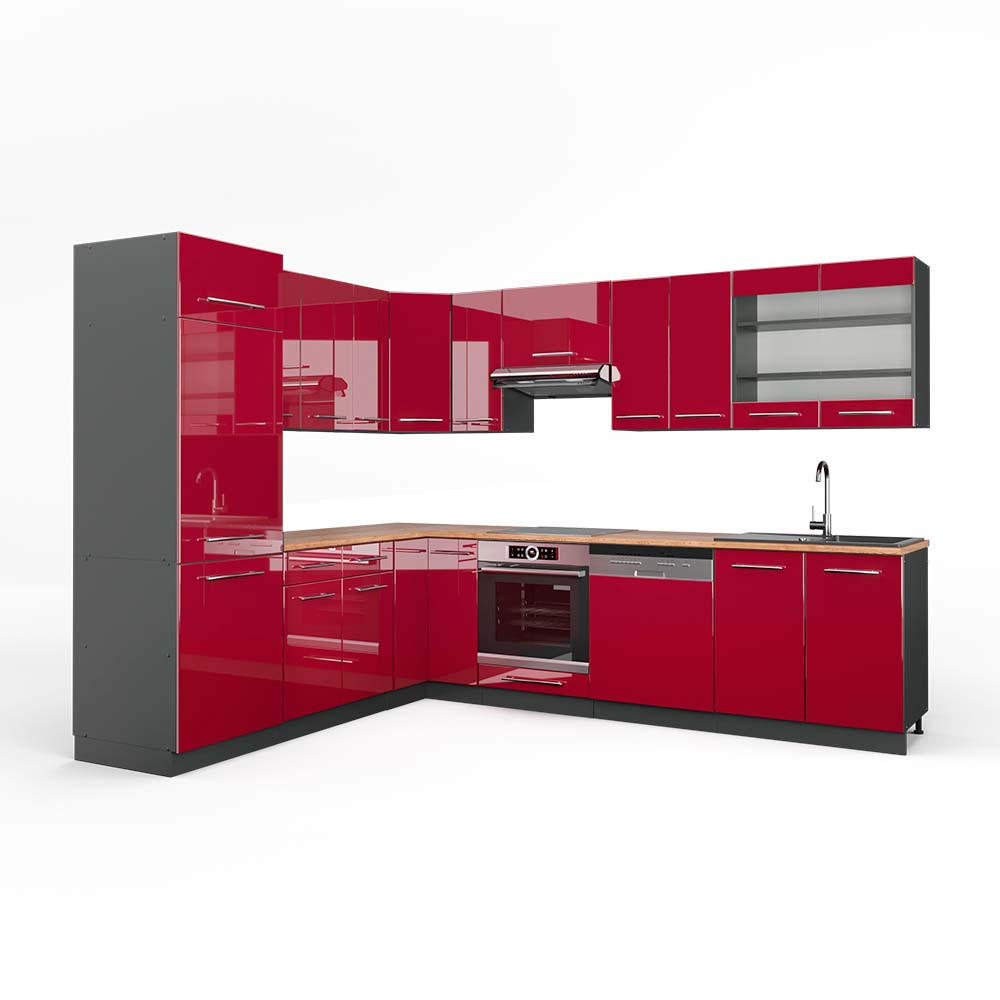 ECKKÜCHE Fame-Line Bordeaux Hochglanz/Anthrazit 227 x 287 cm AP Eiche - Bordeaux/Anthrazit, Holzwerkstoff (287/81.6/60cm) - Vicco