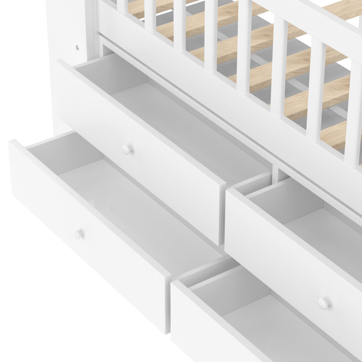 HALBHOHES Bett 90/200 cm in Weiß aus Kiefernholz und MDF mit LED-Beleuchtung und Stauraum - Weiß, Holz (90/200cm) - OKMYHOME