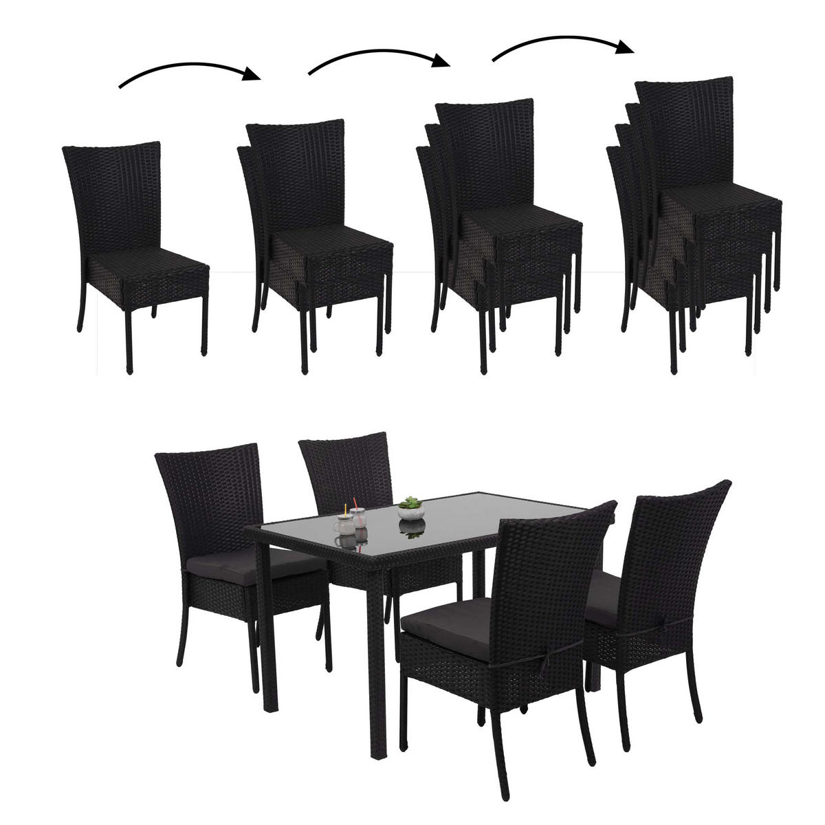 POLY-RATTAN GARNITUR Schwarz, Anthrazit 5-teilig-Set - Anthrazit/Schwarz, Kunststoff - MCW