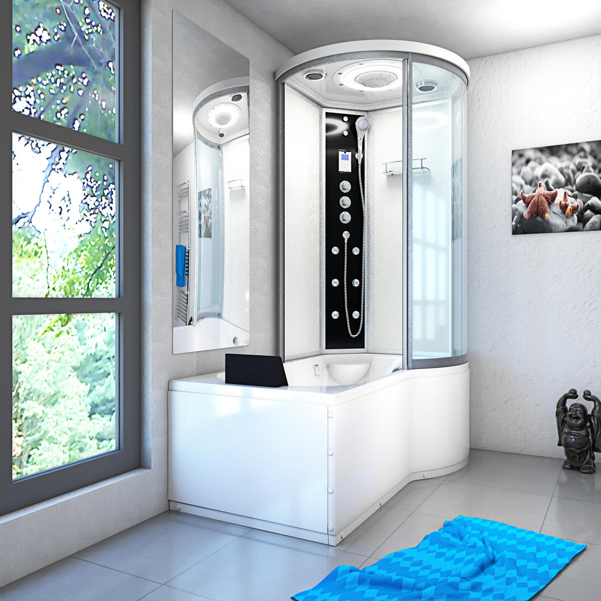 DUSCHKABINE mit Wanne K55-L03 Weiß 170x100 - Weiß, Glas/Kunststoff (170/98/220cm) - AcquaVapore by Sandra Jentho