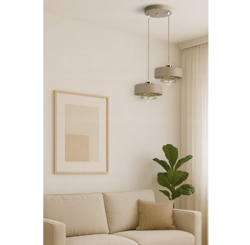 PENDELLEUCHTE ECRU - Beige/Goldfarben, Metall (35/35/100cm) - kiki design