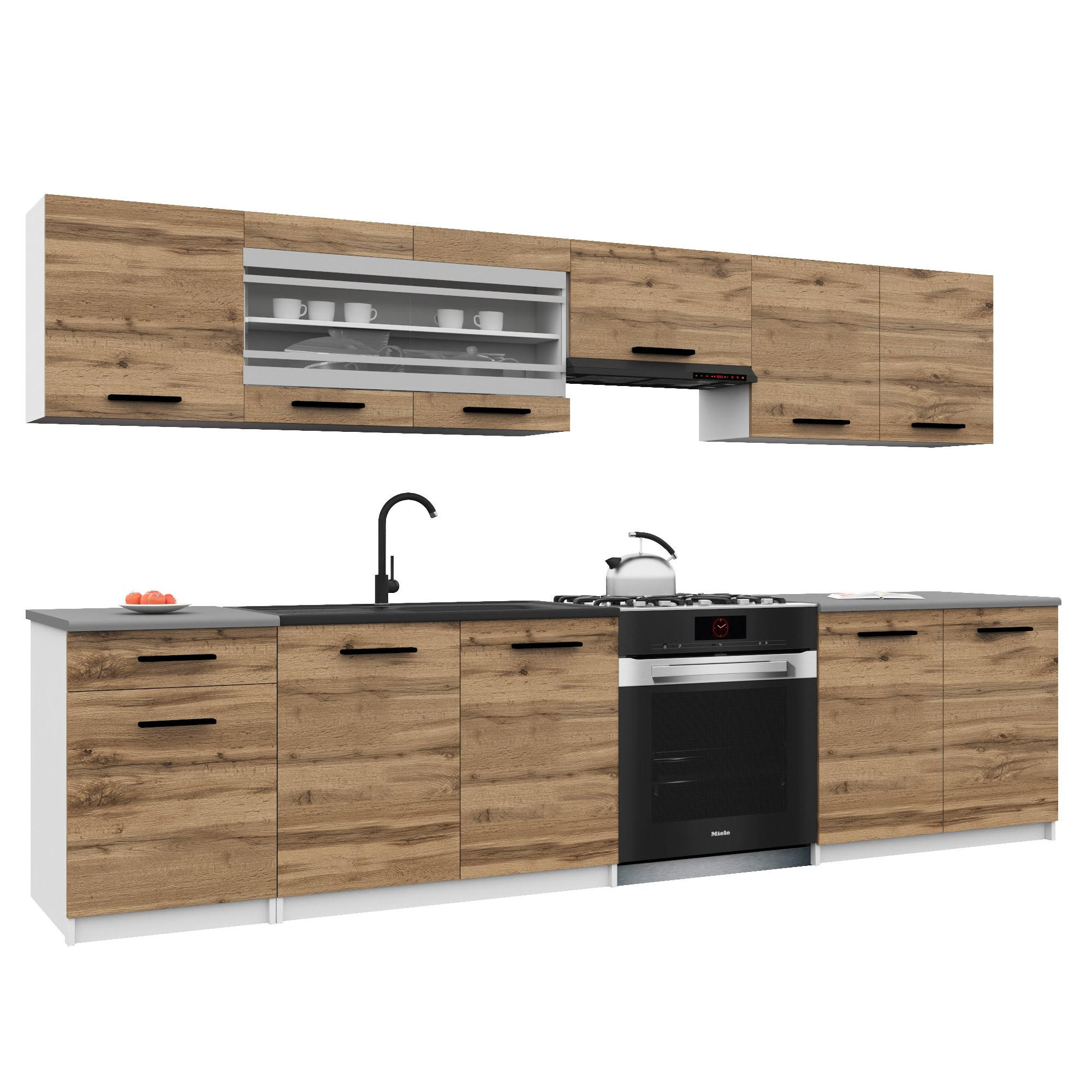 KÜCHENZEILE Italia 4 260 cm, mit Arbeitsplatten, Goldbraun - Braun, Holz (260/143/60cm) - B BELINI GROUP