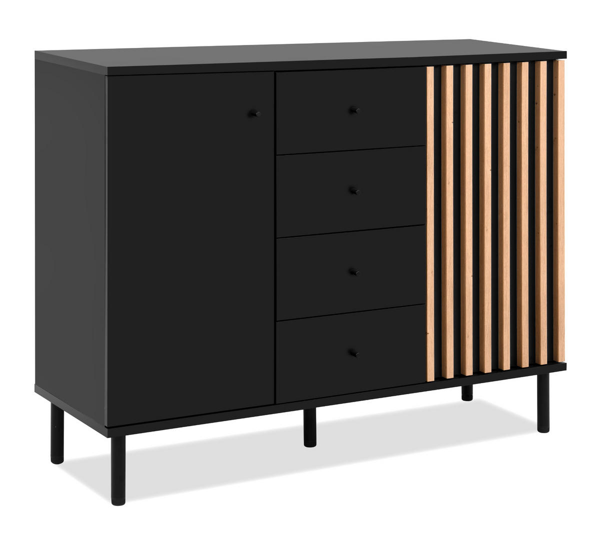 KOMMODE schwarz, Eiche Artisan 118, Sideboard mit viel Stauraum - Schwarz/Eiche Artisan, Holzwerkstoff/Metall (118/90/40cm) - Furn.Design