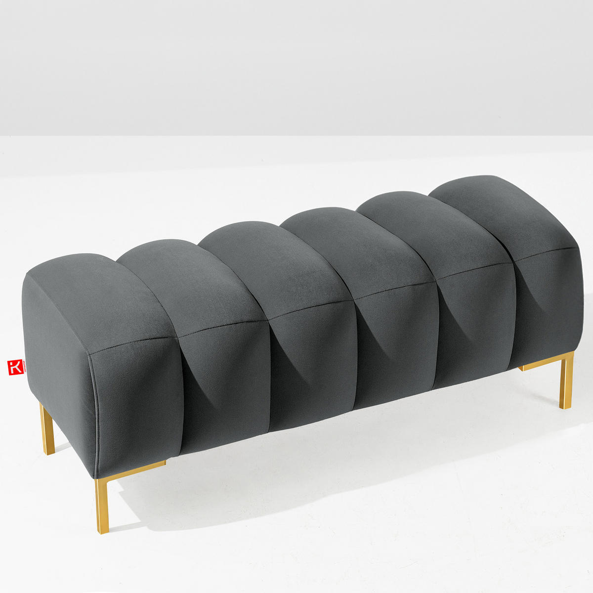 SITZHOCKER Polsterhocker PECCO, Veloursstoff - Dunkelgrau/Goldfarben, Holz/Textil (120/50/50cm) - KONSIMO®