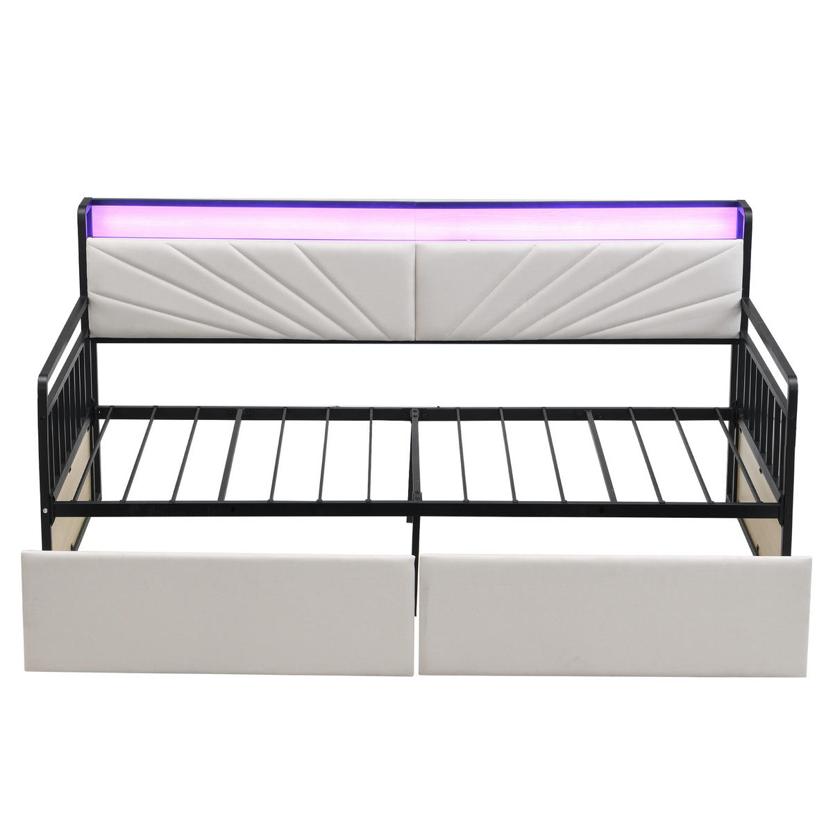 BETT 90/200 cm mit LED-Beleuchtung und Ablagen Beige - Schwarz, Metall (90/200cm) - OKWISH