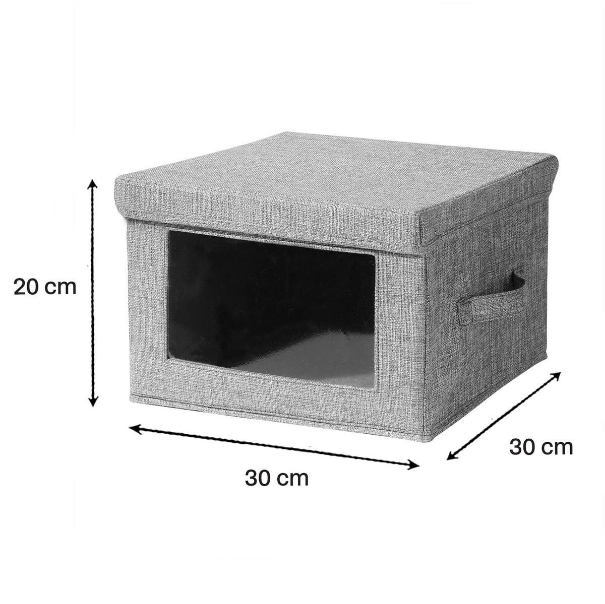 AUFBEWAHRUNGSBOX aus stoff mit leinenoptik grau mit transparentem fenster - 30/30/20 cm - Grau, Textil (32/30/20cm) - Calicosy