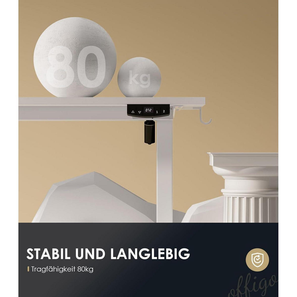 SCHREIBTISCH höhenverstellbar elektrisch 140 cm Weiß - Weiß, Metall (54/140/72cm)