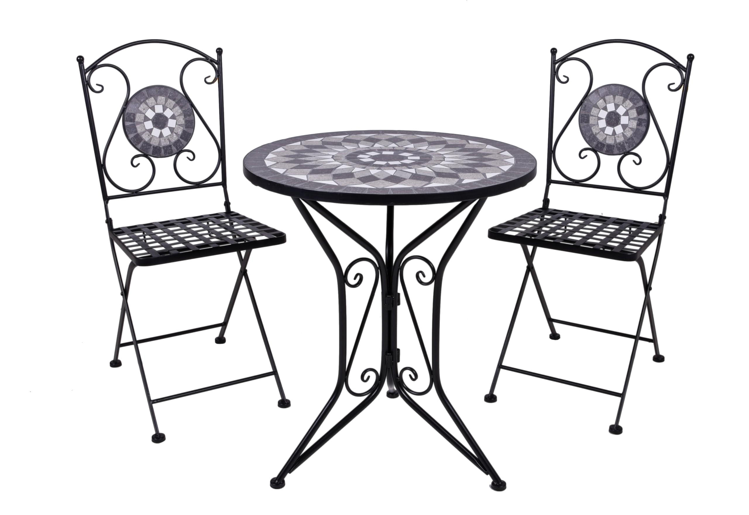 BALKONMÖBEL-SET Teo 3-teilig Mosaik Balkon-Set - Schwarz, Metall - DELUKE