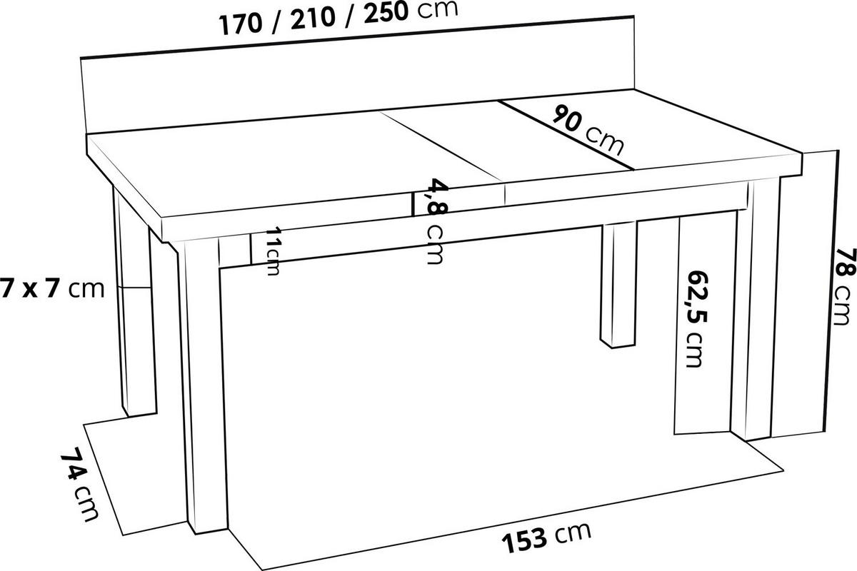 ESSTISCH Gemini rechteckig ausziehbar, Lefkas Eiche 170-250/90/78 cm - Alteiche/Schwarz, Holz/Holzwerkstoff (90/250/78cm) - WFL GROUP
