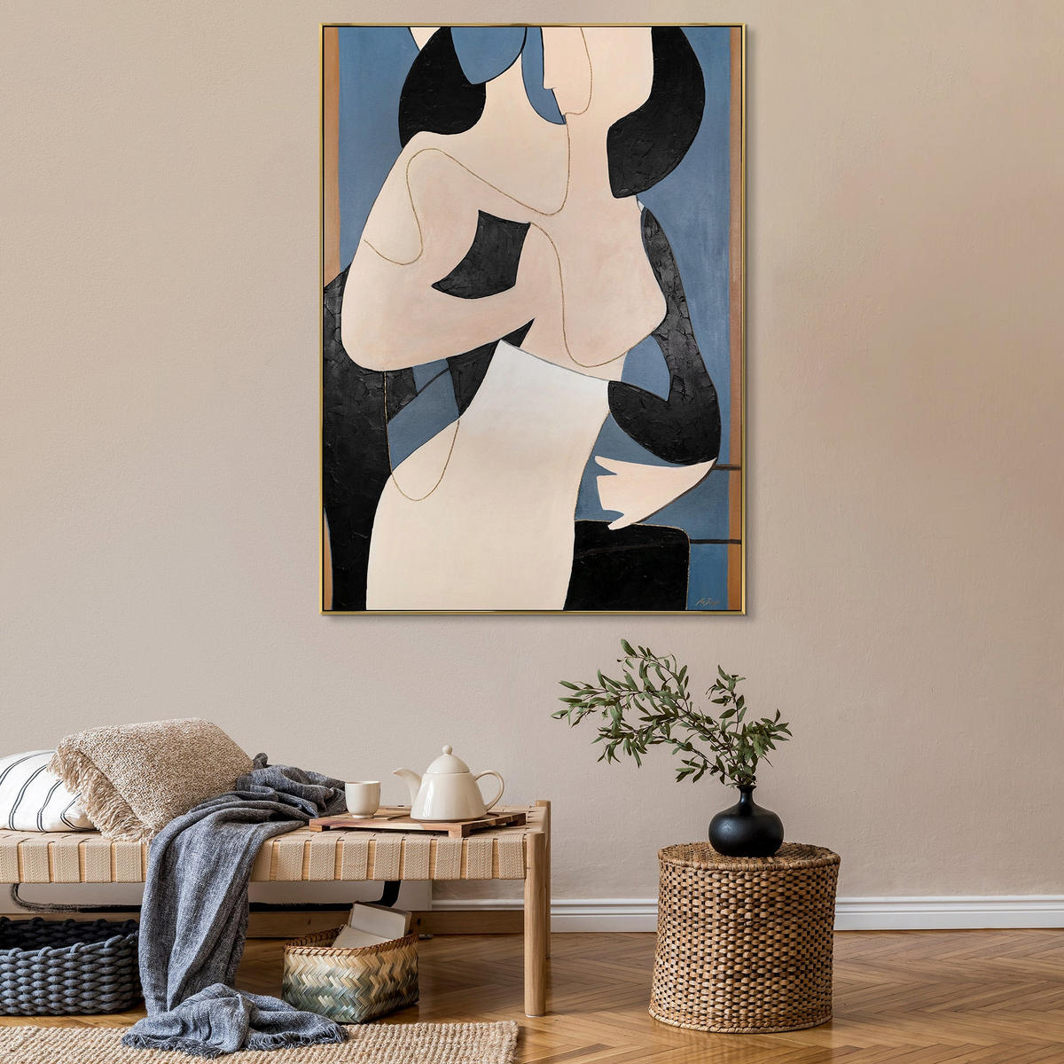 GEMÄLDE Gestreifte Symphonie Schattenfugenrahmen Gold 180x120 cm - Goldfarben, Holz (180/120cm) - YS-art gallery