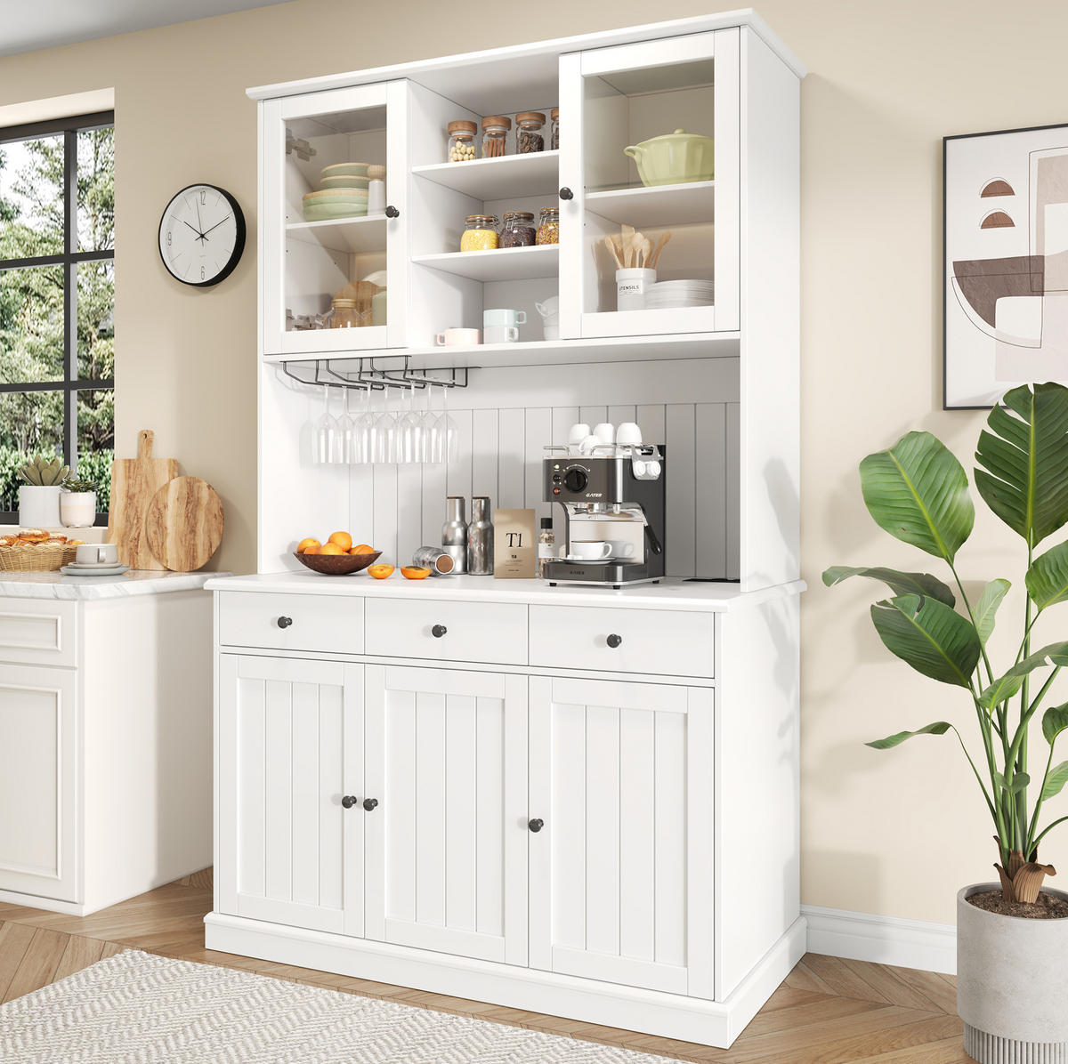 BUFFETSCHRANK mit Glastüren 120 x 40 x 191 cm MDF Weiß - Weiß, Holzwerkstoff (40/191/120cm) - Meubliv