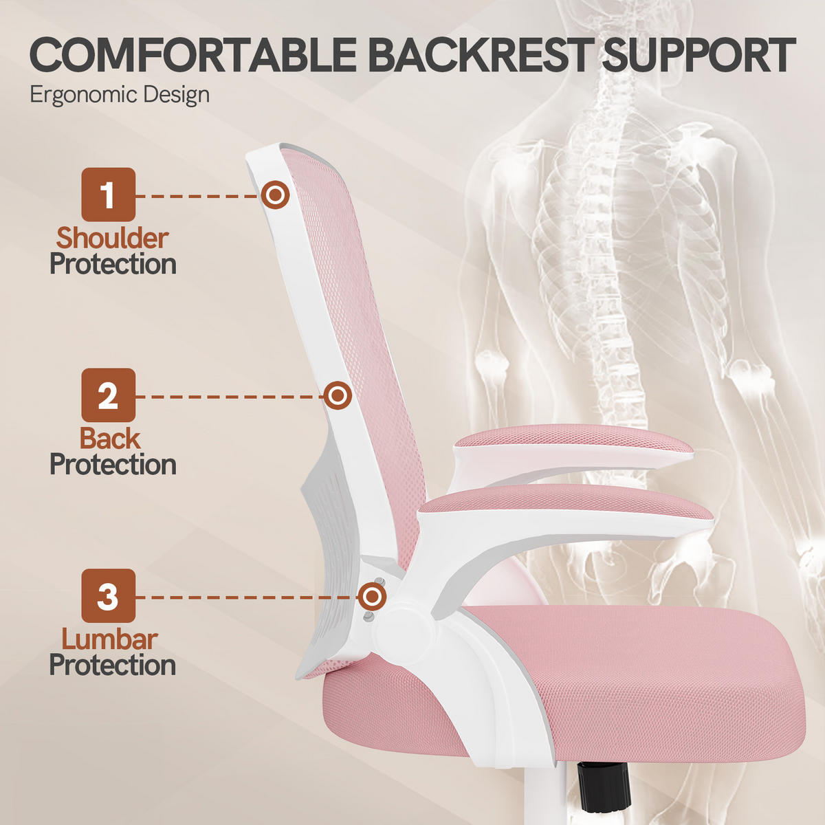 BÜROSTUHL Weiß-Pink ergonomisch mit Aufbewahrung Mesh - Pink, Metall (26.5/51/51cm) - Rattrix