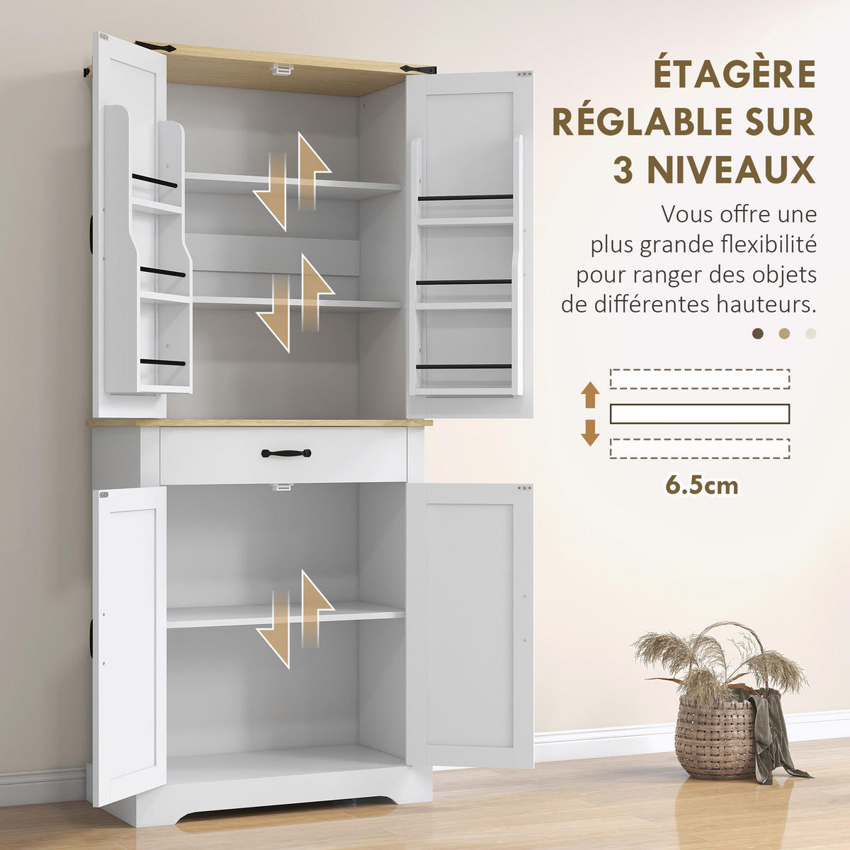 HIGHBOARD DE-11095 4 Türen & Schublade mit verstellbaren Böden Weiß - Weiß, Holzwerkstoff (40/181/76.5cm) - ComfortXL