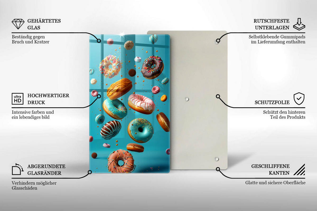GLASPLATTE 30x52 cm Bunte Donuts - Grau, Glas (30/52cm) - Wallfluent