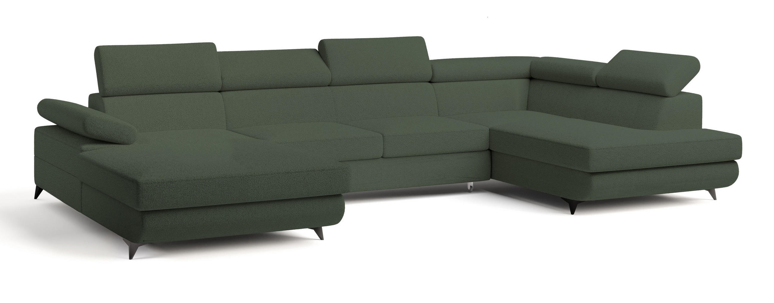 WOHNLANDSCHAFT RUBANO R-S Grün Boucle-Stoff mit Schlaffunktion - Grün, Holz (339/89/190cm) - MASSENO