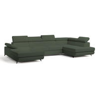 WOHNLANDSCHAFT RUBANO R-S Grün Boucle-Stoff mit Schlaffunktion - Grün, Holz (339/89/190cm) - MASSENO