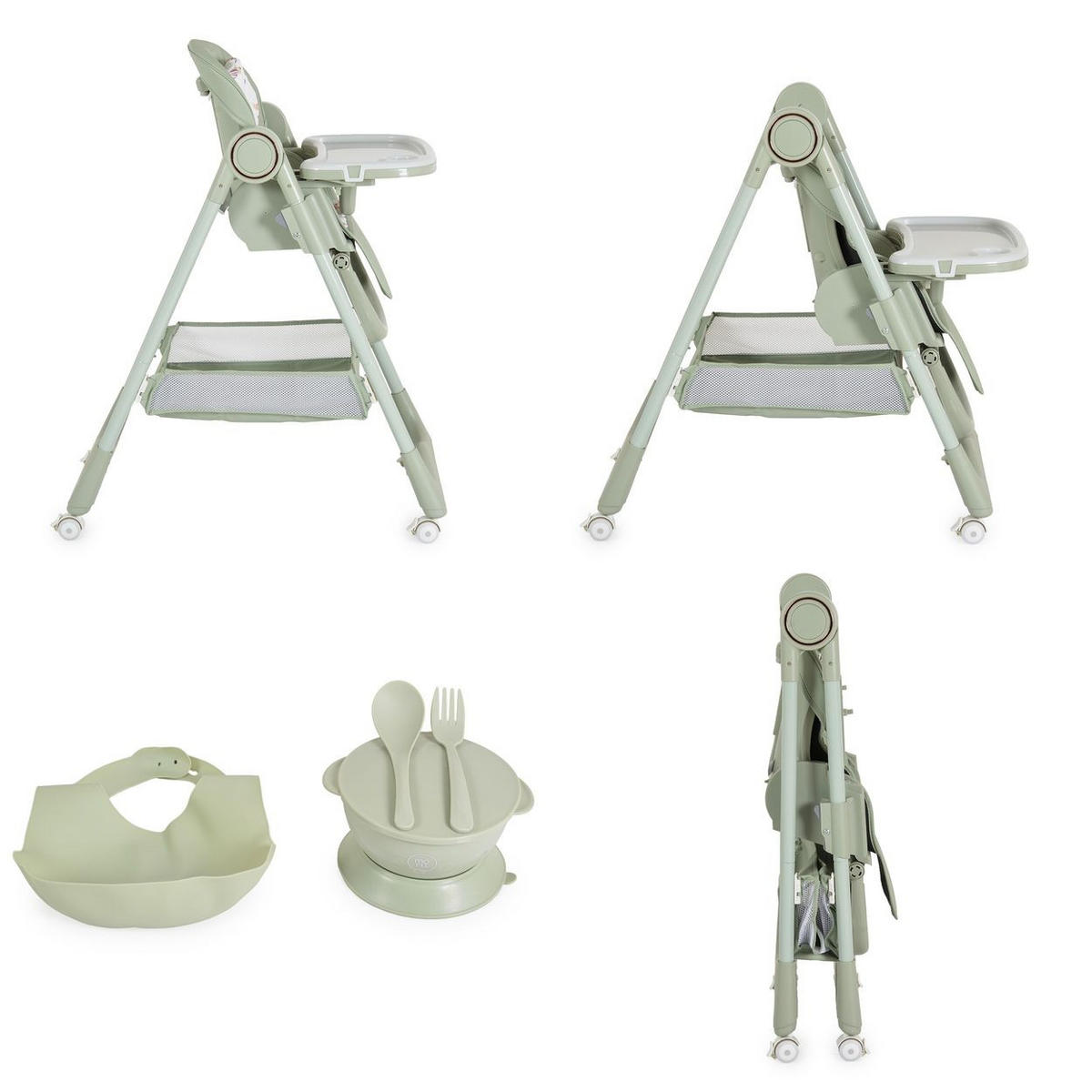 HOCHSTUHL Surprise faltbar grün Lätzchen Schüssel Löffel Gabel Räder Korb - Grün, Metall (52/90/86cm) - Moni