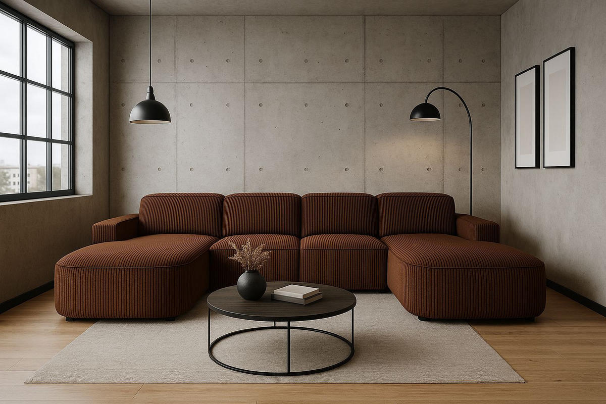 ECKSOFA Cursal Round U-Form, Stoff Poso, Braun - Braun, Holz (364/166cm) - Kaiser Möbel