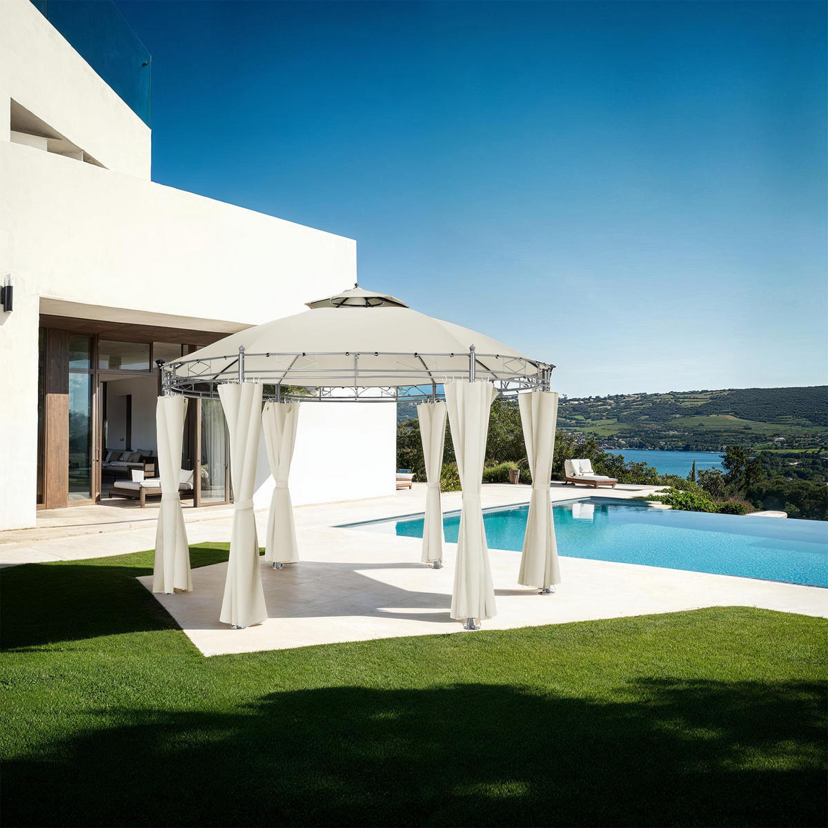 GARTENPAVILLON Siana,inklusive Spannseilen und Heringen,creme - Creme, Kunststoff (350/280/350cm) - tectake