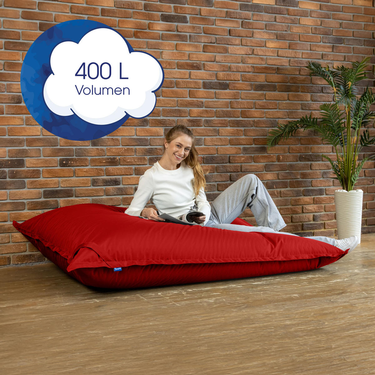 SITZSACK XXL Caree rot, 140x180cm groß für Outdoor - Rot, Textil (180/140/30cm) - Bruni