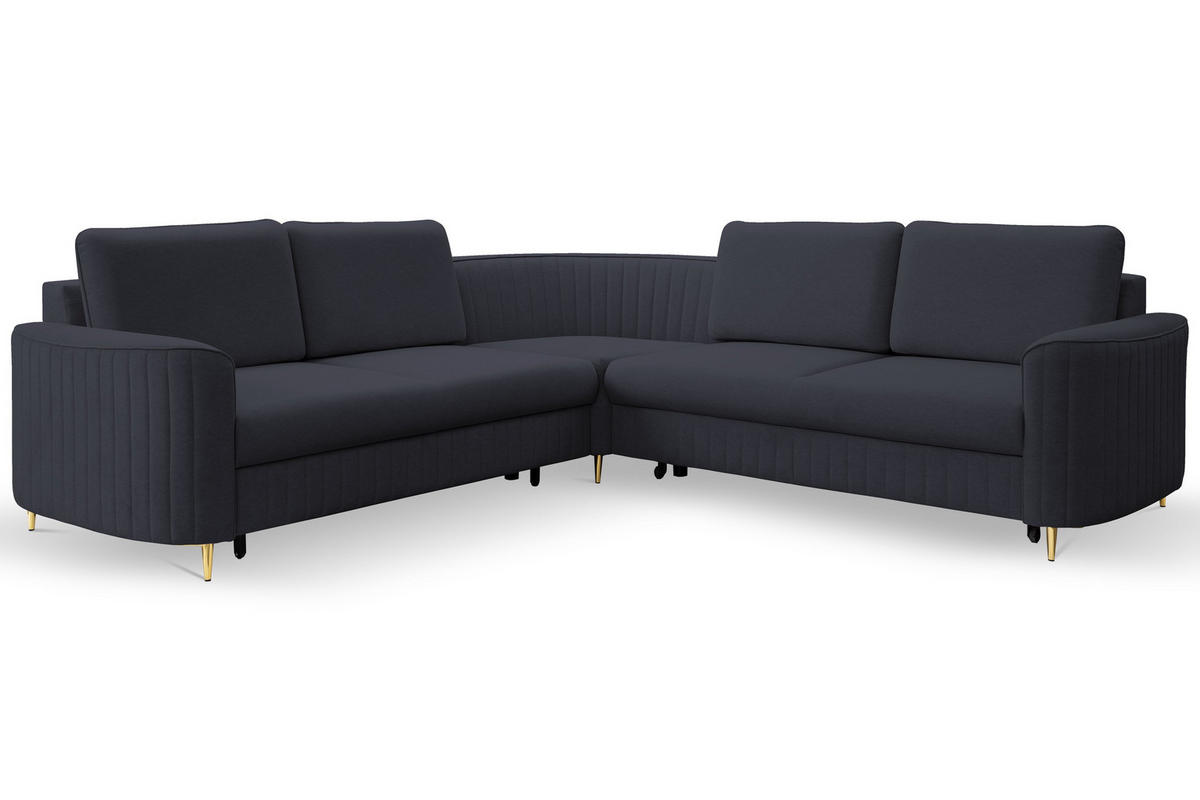 ECKSOFA VELA R-S Dunkelblau Velours-Stoff mit Schlaffunktion - Dunkelblau, Holz (251/251cm) - MASSENO