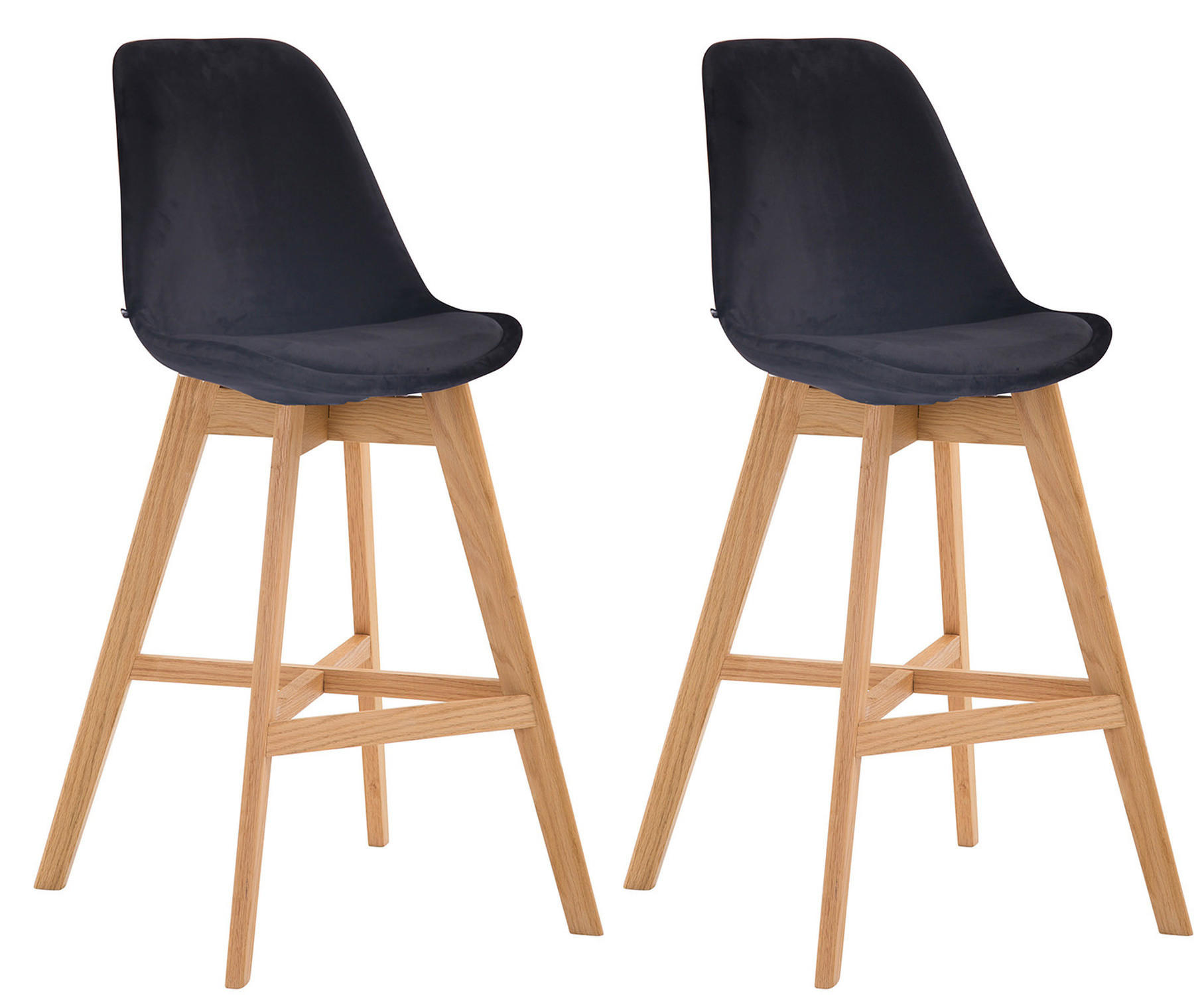 BARHOCKER Canada, 2er Set, Gestell natura, Samt Schwarz - Schwarz/Naturfarben, Holz/Textil (48/100/56cm) - TPFLiving