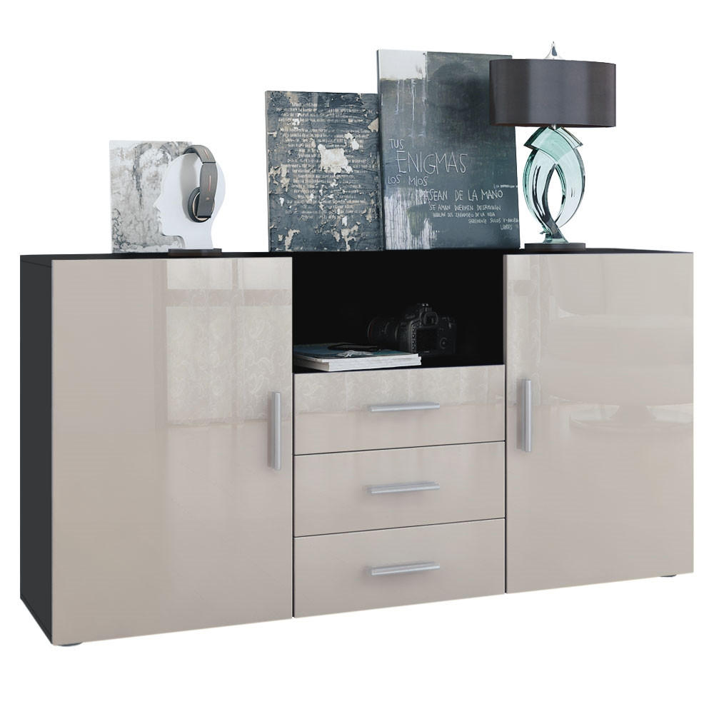 SIDEBOARD Skadu Front in Sandgrau Hochglanz - Sandfarben, Holzwerkstoff (138.5/71.5/35cm) - Vladon