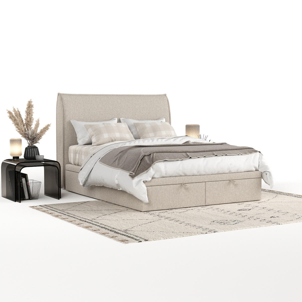 POLSTERBETT Tuvalu mit Stauraum 120/200 cm Hellbeige im Megan Stoff - Beige/Schwarz, Holz/Holzwerkstoff (120/200cm) - AltaBeds