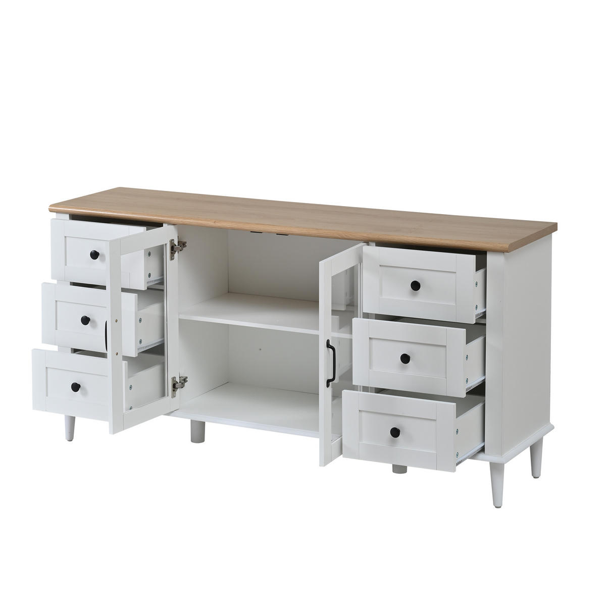 SIDEBOARD LED Weiß Holz 2 Türen 6 Schubladen 150x40x75cm Acryl - Weiß, Holzwerkstoff (40/75/150cm) - FLIEKS